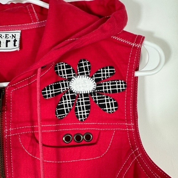 Y2K Keren Hart Red Zip Hooded Vest Size Small Pockets - Picture 4 of 11